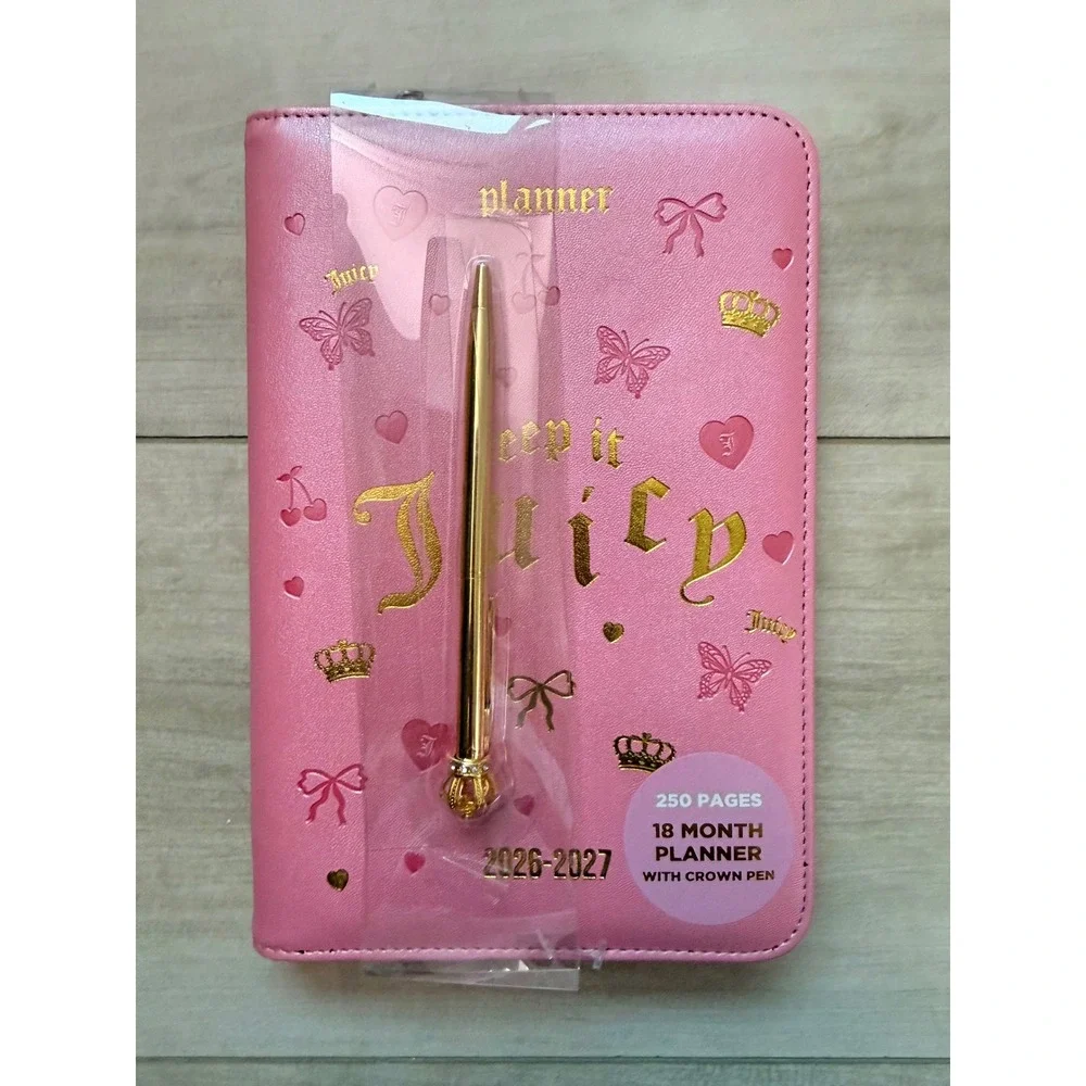 Juicy Couture 2026-2027 Pink Metallic 18-Month Planner with Gold Crown Pen NWT